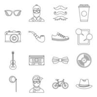conjunto de ícones hipster, estilo de contorno vetor