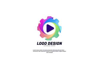 engrenagem de ideia de logotipo criativo abstrato de vetor de estoque e mídia de reprodução para empresa de identidade de marca ou modelo de design de cor gradiente de negócios