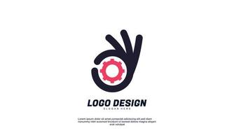 estoque vetor abstrato criativo dedo e logotipo de engrenagem sobreposição colorida ícone de vetor design plano