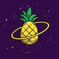ilustração de ícone de vetor dos desenhos animados do planeta abacaxi. ciência comida ícone conceito isolado vetor premium. estilo de desenho animado plano