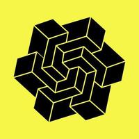 formas impossíveis. objeto geométrico eterno abstrato. figura de contorno sem fim impossível. símbolo de geometria impossível em um fundo amarelo. ilusão de óptica. vetor