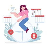 ideia de ilustração vetorial de conceito de gerenciamento de tempo para modelo de página de destino, agenda de calendário para agendamento e planejamento de reuniões, gerenciamento de produtividade, desempenho eficiente, estilos planos desenhados à mão vetor