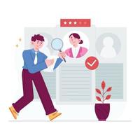 ideia de ilustração vetorial de conceito de recrutamento para modelo de página de destino, procura de emprego e melhor escolha ou candidato de vaga, talento de recrutamento de rh com seleção para equipe de construção, estilos planos desenhados à mão vetor