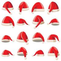 conjunto de ícones de chapéu de papai noel vermelho, estilo cartoon vetor