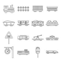 conjunto de ícones ferroviários, estilo de estrutura de tópicos vetor