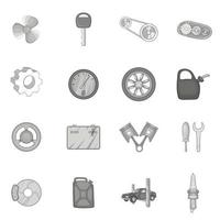 conjunto de ícones de peças de reposição, estilo monocromático preto vetor