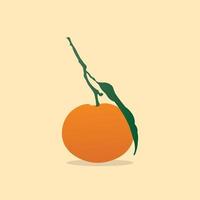 laranja com ilustração de folha vetor