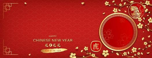 fundo de banner do ano novo chinês para 2022 ano do tigre, tradução de texto estrangeiro como tigre vetor