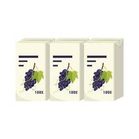 conjunto de pacotes quadrados de suco de uvas escuras em galhos com bagas e folhas. bebida saudável doce, líquido saboroso. ilustração vetorial plana vetor