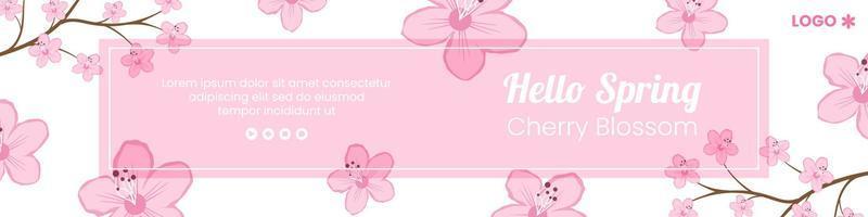 primavera com flor sakura flores modelo de banner ilustração plana editável de fundo quadrado para mídias sociais ou cartão de felicitações vetor