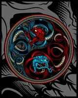 serpente gêmea, cobra ying yang vector mão desenho