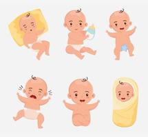 seis personagens de bebês vetor