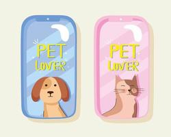 amantes de animais de estimação em smartphones vetor