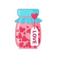jar com corações rosa dentro do ícone em estilo simples, isolado no fundo branco. conceito de amor. elemento de design para casamento ou dia dos namorados. ilustração vetorial. vetor