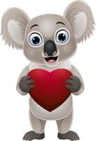 desenho animado pequeno coala segurando coração vermelho vetor