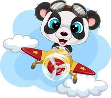 desenho animado pequeno panda operando um avião vetor