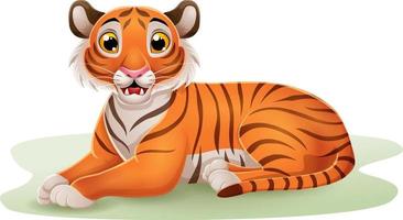 tigre de desenho animado sentado na grama vetor