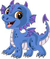 desenho animado dragão bebê azul engraçado posando vetor