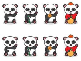 ilustração em vetor de panda bonito dos desenhos animados com localização e pose de mão.