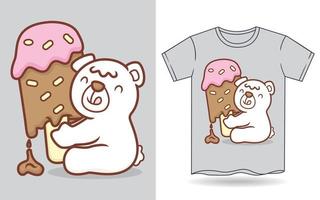 ursinho polar bonitinho segurando ilustração de sorvete de pirulito grande para camiseta vetor