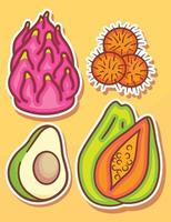 bonitos adesivos de desenhos animados de frutas tropicais desenhados à mão vetor