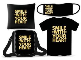 sorria com seu design de letras de coração para camiseta e merchandising vetor