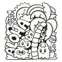 fundo de monstro de doodle desenhado de mão bonito vetor