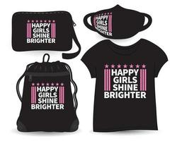 meninas felizes brilham design de letras mais brilhante para camiseta e merchandising vetor
