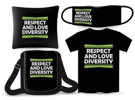 respeite e ame o design de letras de diversidade para camiseta e merchandising vetor