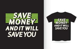 citação motivacional sobre design de letras de dinheiro para camiseta vetor