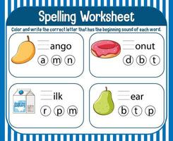 modelo de planilha de ortografia para crianças vetor