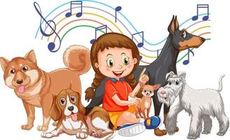 uma garota com seus cachorros fofos em estilo cartoon vetor