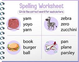 modelo de planilha de ortografia para crianças vetor