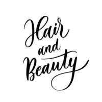 cabelo e beleza. inscrição caligráfica vetorial com linhas suaves para os nomes e logotipos de empresas, etiquetas e lojas de design, salões de beleza, cabeleireiros e seu negócio. vetor
