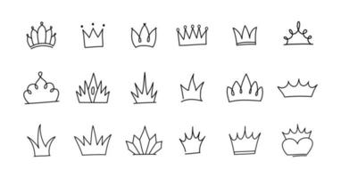 doodle bonito conjunto de elementos da coroa da princesa. mão desenhada ilustração vetorial. aniversário, elementos de casamento de ano novo para cartões, cartazes, decoração de decoração de adesivos. vetor