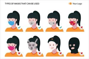 definir tipos de máscaras de ilustração de pacote vetor