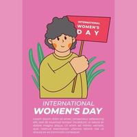 dia internacional da mulher. apoio às mulheres. mulheres carregando um cartaz para o dia mundial da mulher. ilustrações vetoriais vetor