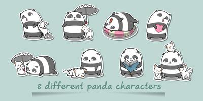 8 personagens diferentes de panda. vetor