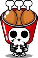 vetor personagem de desenho animado traje de mascote crânio humano comida de frango frito bonito