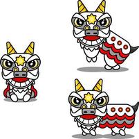vetor de desenhos animados de mascote animal de cabra do zodíaco chinês com pacote de conjunto de cabeça de dança de leão