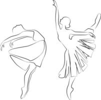 esboço de uma mulher em um vestido dançarina de balé linha arte contínua ícone menina