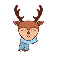 sorriso bonito da ilustração dos desenhos animados de veado e feliz com cachecol no design do logotipo da temporada de neve vetor