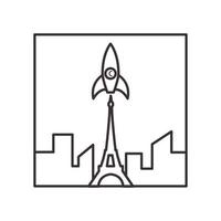 torre eiffel com design de ilustração de ícone de símbolo de vetor de logotipo de foguete