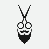 design de logotipo de tesoura e barba longa de homem vetor