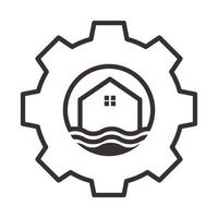 casa do mar com logotipo de serviços de engrenagem vetor símbolo ícone ilustração design