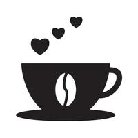 silhueta de xícara de café com design de logotipo de amor a vapor para cafeteria e loja de bebidas vetor