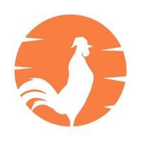 galo de animais de estimação com design de ilustração de ícone de vetor de símbolo de logotipo do pôr do sol