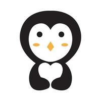 animal bonitinho pinguim com design de ilustração de ícone de símbolo de logotipo de forma de amor vetor