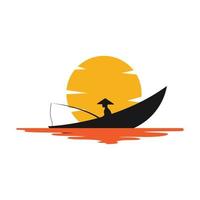 pescador tradicional com o símbolo do logotipo vintage do pôr do sol ícone vector design gráfico ilustração ideia criativa