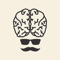 homem gênio com grande cérebro e bigode logotipo símbolo ícone vetor design gráfico ilustração ideia criativa